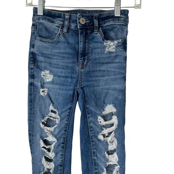 American Eagle Womens Hi-Rise Jegging Blue Distressed Size 000 - Picture 3 of 15